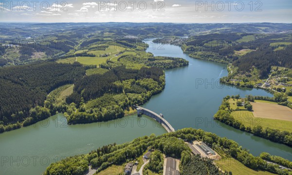 Aerial view, Lister dam, Meinerzhagen, Märkischer Kreis, Sauerland, North Rhine-Westphalia,