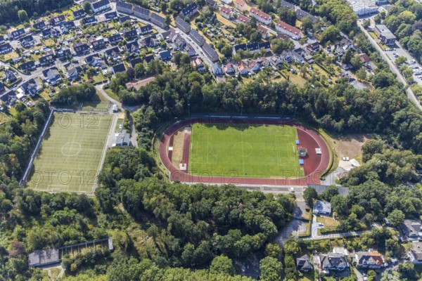 Aerial view, sports field, Huckenohl stadium, Menden, Sauerland, Märkischer Kreis, North