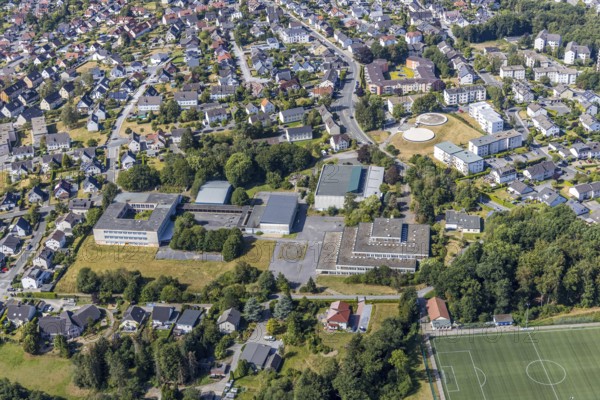 Aerial view, former school centre Bieberberg, sports hall Am Habicht, old secondary school