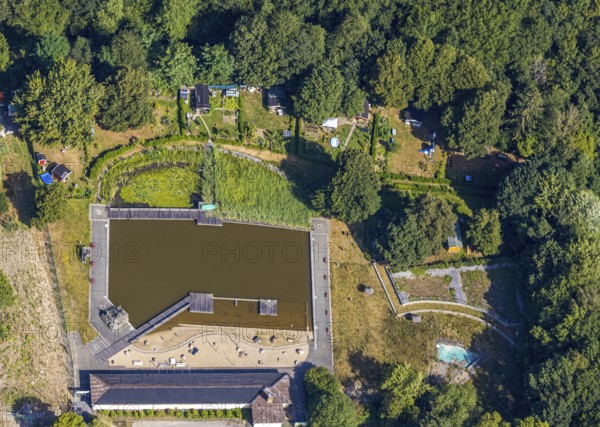 Aerial view, former natural swimming pool Biebertal, Menden, Sauerland, Märkischer Kreis, North