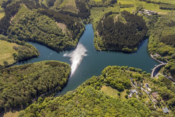Aerial view, Fürwiggetalsperre, Meinerzhagen, Märkischer Kreis, Sauerland, North Rhine-Westphalia,
