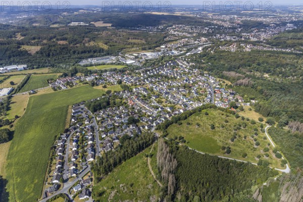 Aerial view, local view, residential area Menderner Straße, commercial area Dieselweg, Menden,