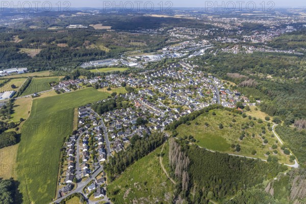 Aerial view, local view, residential area Menderner Straße, commercial area Dieselweg, Menden,