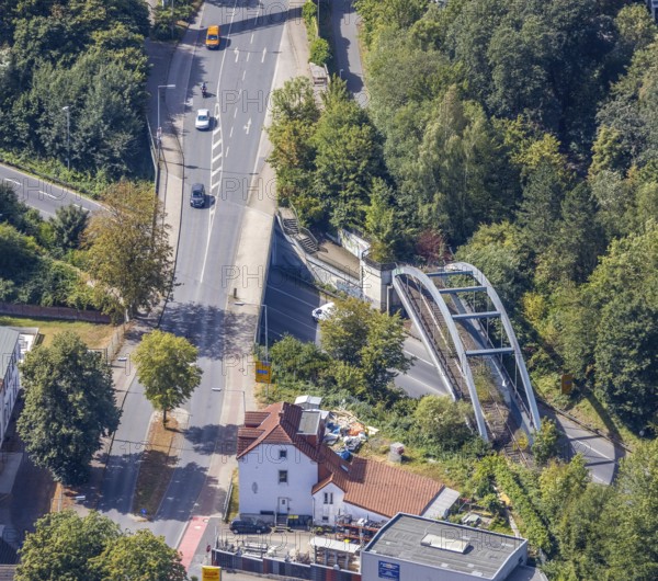 Aerial view, Menden, Sauerland, Märkischer Kreis, North Rhine-Westphalia, Germany, railway line,