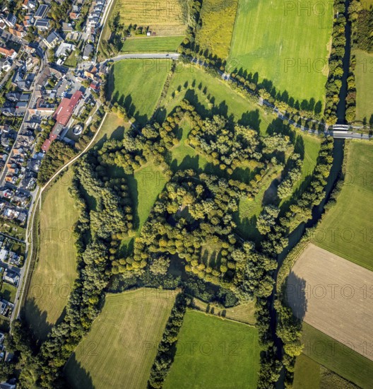 Aerial view, Lipperode Castle, in the forest, Lipperode, Lippstadt, Soest district, North
