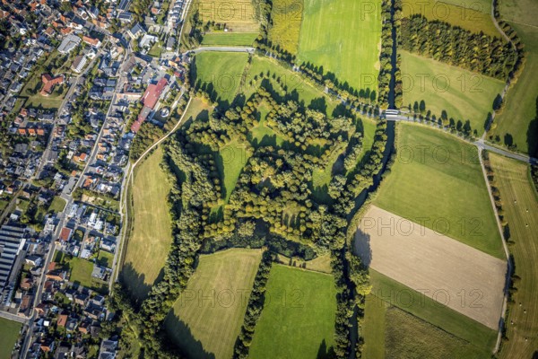 Aerial view, Lipperode Castle, in the forest, Lipperode, Lippstadt, Soest district, North
