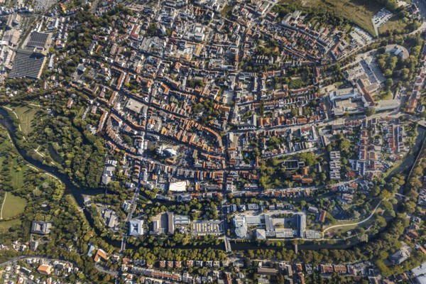 Aerial view, Old Town overview, Evangelical Great St Mary's Church, Rathausstraße, Jakobikirche,