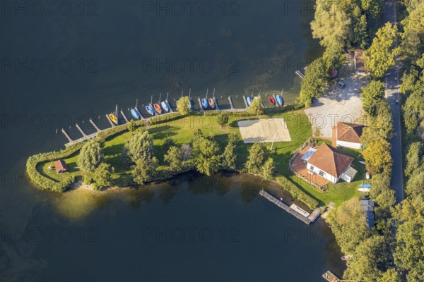 Aerial view, Alberssee, boat landing stage, Lippstädter Segler e.V., Rebbeke, Lippstadt, Soest