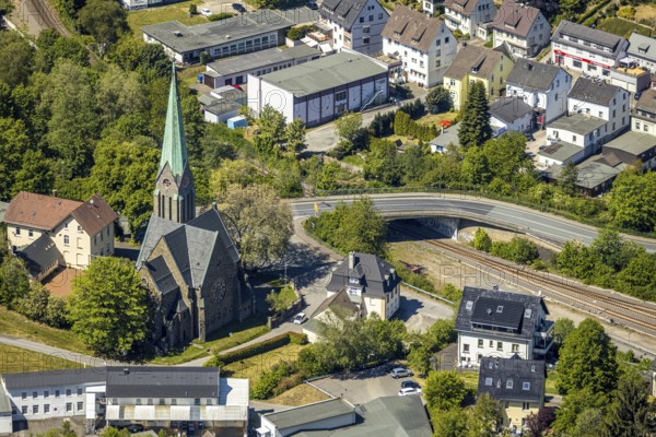 Aerial view, Church of the Holy Cross Brügge, Lüdenscheid, Märkischer Kreis, Sauerland, North