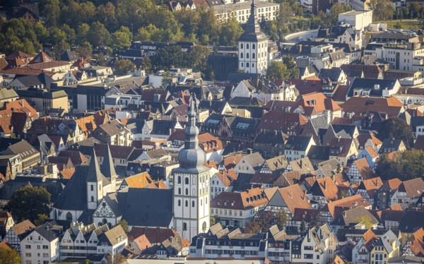 Aerial view, Old Town, evang. Große Marienkirche, Rathausstraße, Jakobikirche, Lange Straße,