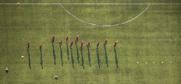 Aerial view, sports facility, SV Lippstadt 08 stadium, Liebelt-Arena, football players training,