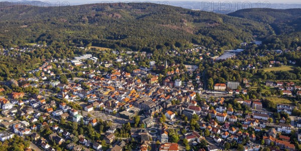 Aerial view, Wiehengebirge, local view, evang.luth. St. Andreas-Kirche, Lübbecke,