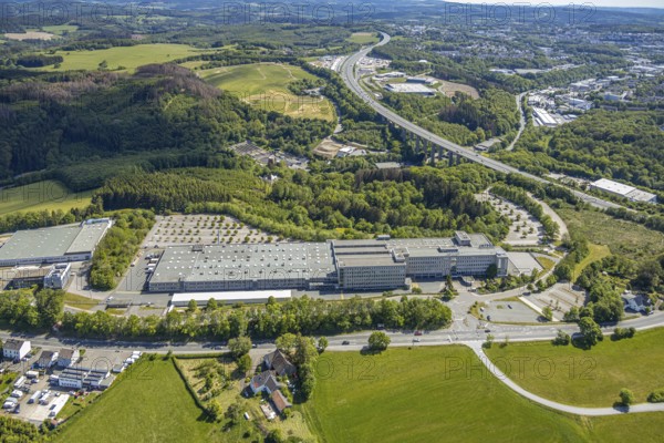Aerial view, Leopold Kostal GmbH & Co. KG, An der Bellmerei, motorway A45, Lüdenscheid, Märkischer