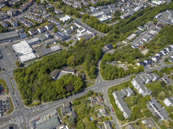 Aerial view, burnt down, destroyed OBDACHLOSENASY, former company building Autoreifen und Autoteile