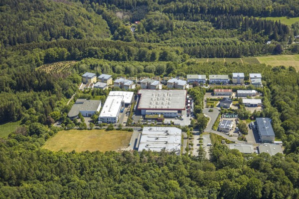Aerial view, commercial area Baukloh, residential area Am Schäferland, Lüdenscheid, Märkischer