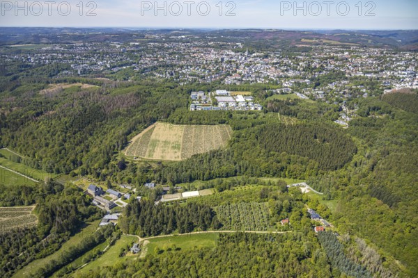 Aerial view, Neuenhof Castle, castle garden, Elspetal, Lüdenscheid, Märkischer Kreis, Sauerland,