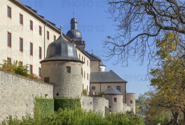 Idyllic scenery around the Marienberg Fortress near Wuerzburg in Franconia, a bavarian area in