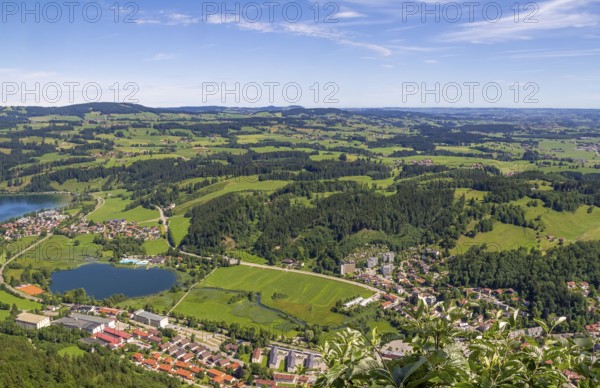 Idyllic aerial view seen from the Immenstaedter Horn around Immenstadt at the Allgaeu region in