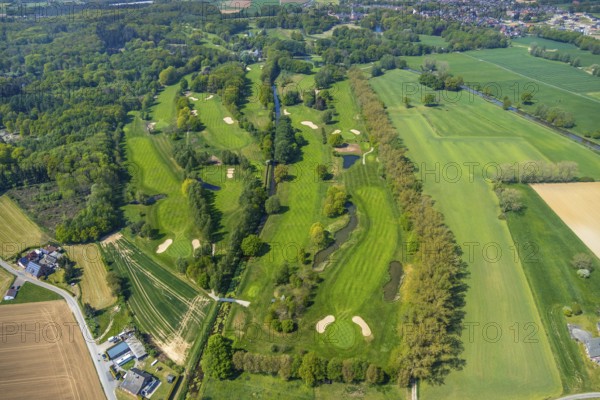 Aerial view, golf course, Golfclub moated castle Anholt e.V. Gut Schlüsen Vehlingen, Isselburg,