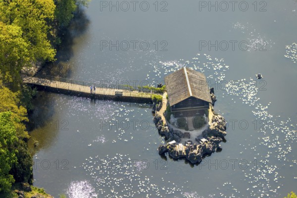 Aerial view, Haus im See, Restaurant Schweizer Häuschen, Biotopwildpark Anholter Schweiz,