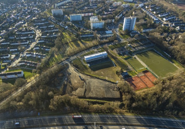 Aerial view, district sports centre Emst, BAustelle, Emst, Hagen, Ruhr area, North