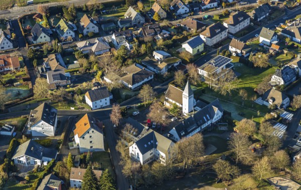 Aerial view, local view Holthausen, Evang. Gnadenkirche, Holthausen, Hagen, Ruhr area, North