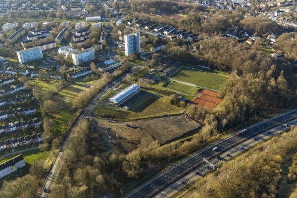 Aerial view, district sports facility Emst, Emst, Hagen, Ruhr area, North Rhine-Westphalia,