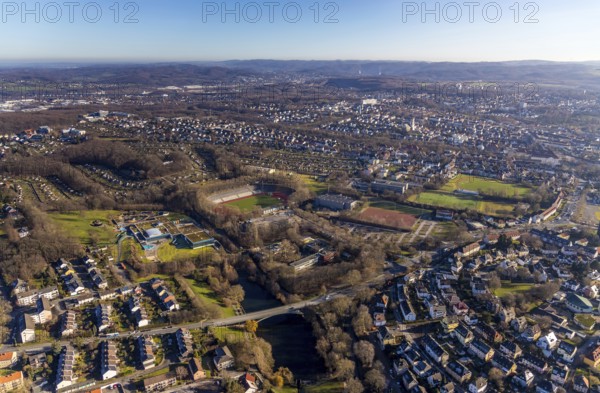 Aerial view, residential area Altenhagen, Westfalenbad, Stadionstraße, Sportpark Ischeland,