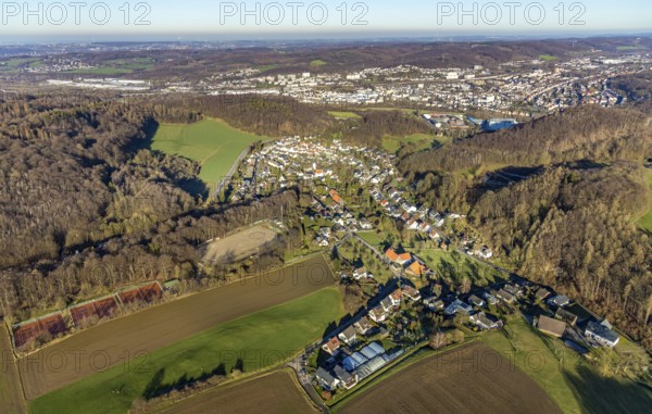 Aerial view, local view Holthausen, Evang. Gnadenkirche, Holthausen, Hagen, Ruhr area, North