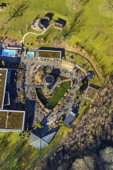 Aerial view, Westfalenbad, sauna area, Stadionstraße, Altenhagen, Hagen, Ruhr area, North