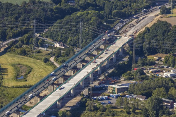 Aerial view, new construction of the Lennetal bridge A45, Berchum, Sauerland line, motorway bridge,