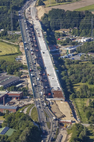 Aerial view, new construction of the Lennetal bridge A45, Berchum, Sauerland line, motorway bridge,