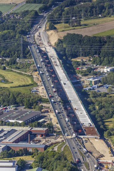 Aerial view, new construction of the Lennetal bridge A45, Berchum, Sauerland line, motorway bridge,