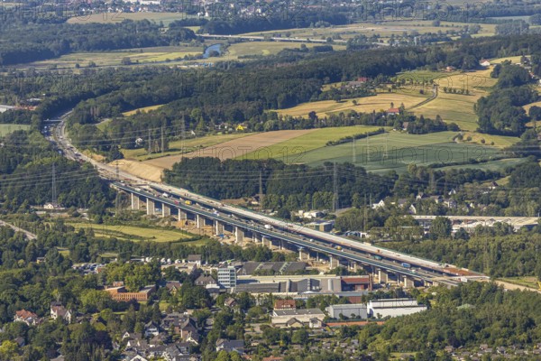 Aerial view, new construction of the Lenne valley bridge A45, Berchum, Hagen, Ruhr area, North
