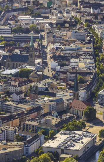Aerial view, city centre view, Johanniskirche, St. Marien Kirche, Mittelstadt, Hagen, Ruhr area,
