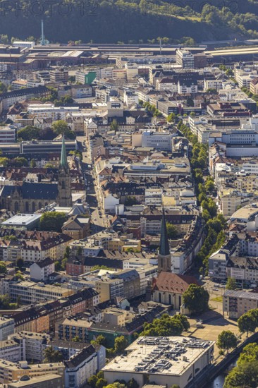 Aerial view, city centre view, Johanniskirche, St. Marien Kirche, Mittelstadt, Hagen, Ruhr area,