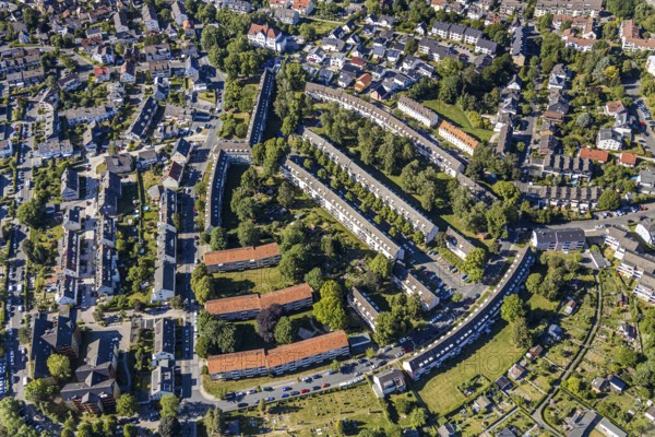 Aerial view, terraced houses residential area Elsässer Straße, Straßburger Straße, Eilpe, Hagen,
