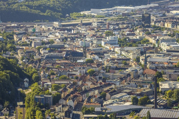 Aerial view, city centre view, Johanniskirche, St. Marien Kirche, Mittelstadt, Hagen, Ruhr area,