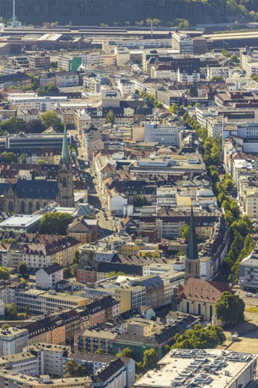 Aerial view, city centre view, Johanniskirche, St. Marien Kirche, Mittelstadt, Hagen, Ruhr area,