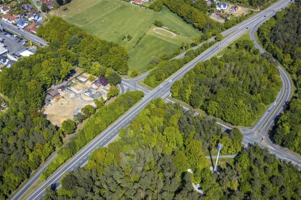 Aerial view, construction site Recklinghäuser Straße, corner Bossendorfer Damm, Haltern am See,