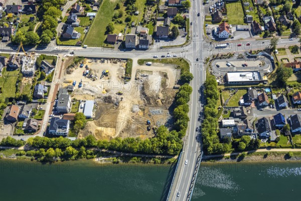 Aerial view, construction site next to the canal bridge, Recklinghäuser Straße,