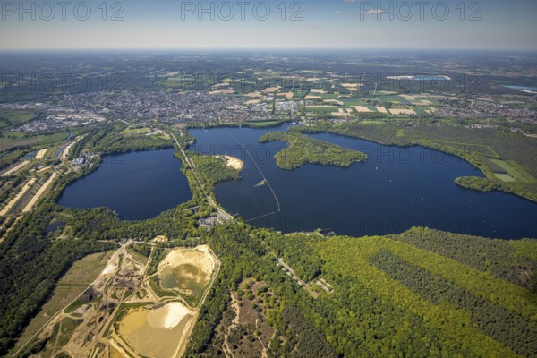 Aerial view, Haltern reservoir, Haltern am See, Münsterland, Ruhr area, North Rhine-Westphalia,