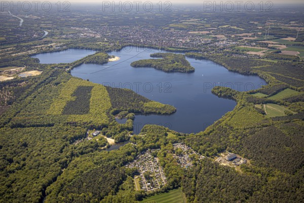 Aerial view, Haltern reservoir, Haltern am See, Münsterland, Ruhr area, North Rhine-Westphalia,