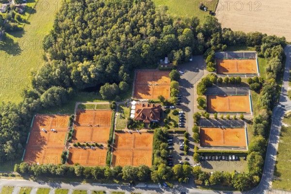 Aerial photo, tennis courts, tennis club TC Blau-Weiß Halle, Oldendorf, Halle, Ostwestfalen-Lippe,