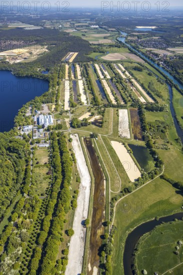 Aerial view, GELSENWASSER AG Haltern waterworks, filter basin, Haltern am See, Münsterland, Ruhr