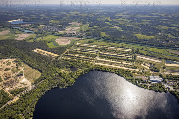 Aerial view, Haltern reservoir, GELSENWASSER AG Haltern waterworks, filter basin, Haltern am See,