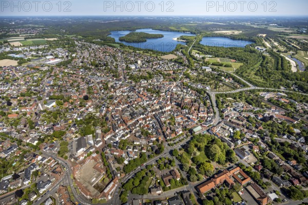 Aerial view, town view and old town, Haltern town hall, Halterner See, Haltern am See, Münsterland,