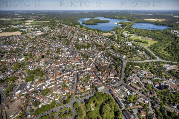 Aerial view, townscape and old town, Halterner See, Haltern am See, Münsterland, Ruhr area, North