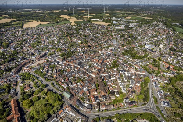 Aerial view, city view and old town, wind turbines, Haltern am See, Münsterland, Ruhr area, North