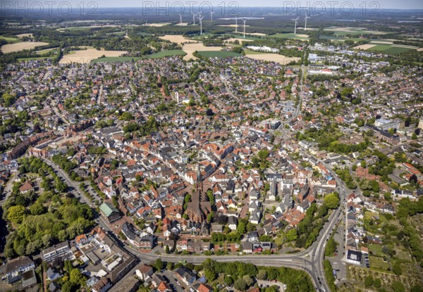 Aerial view, city view and old town, wind turbines, Haltern am See, Münsterland, Ruhr area, North